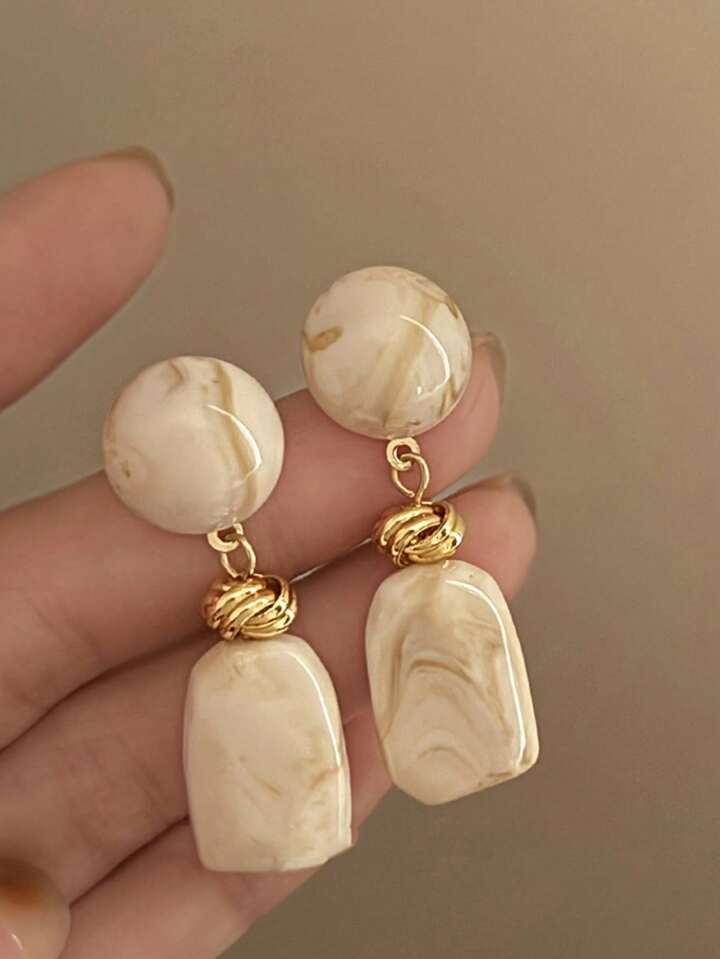 RESIN Abstract Dangle Earrings – Statement Drop Earrings with Gold Detailing- IVORY