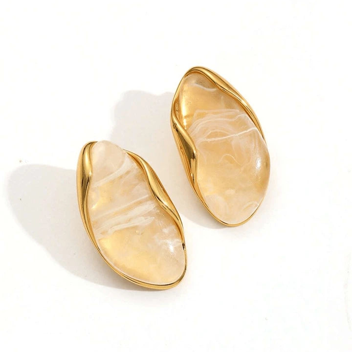 BEAN GOLD PLATED STUD EARRINGS - IVORY