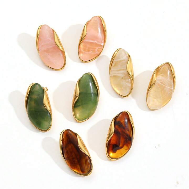 BEAN GOLD PLATED STUD EARRINGS - IVORY