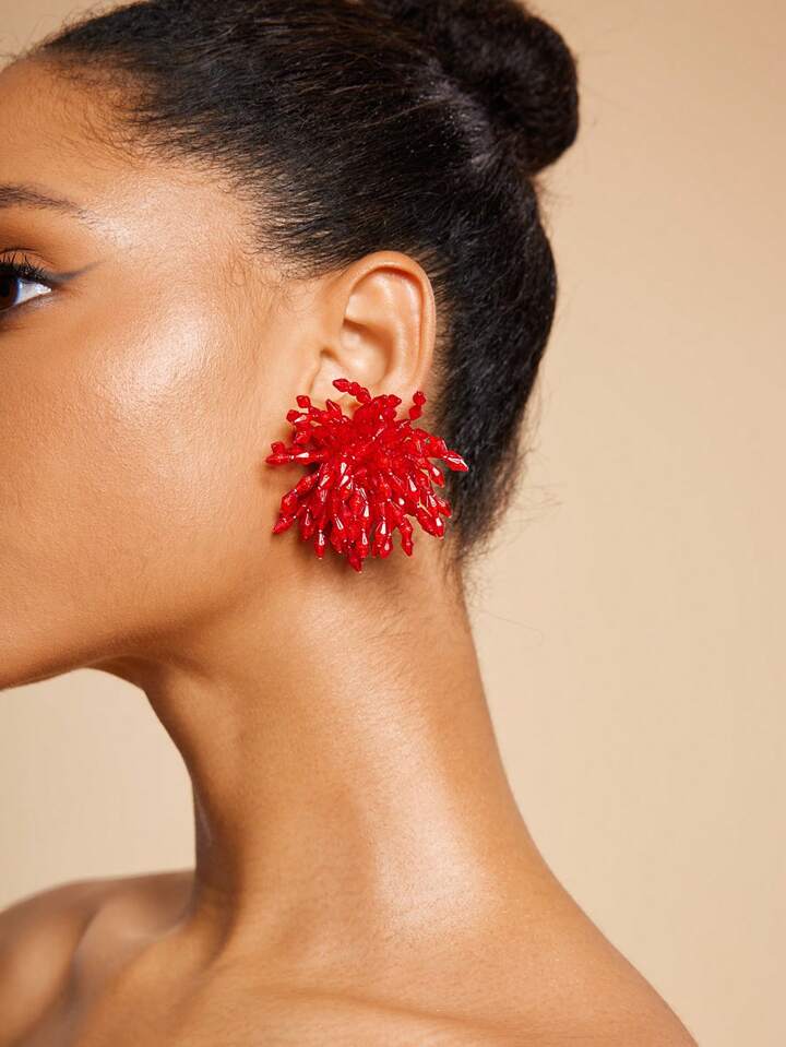Spark Handmade Stud Earrings- ROUGE RED