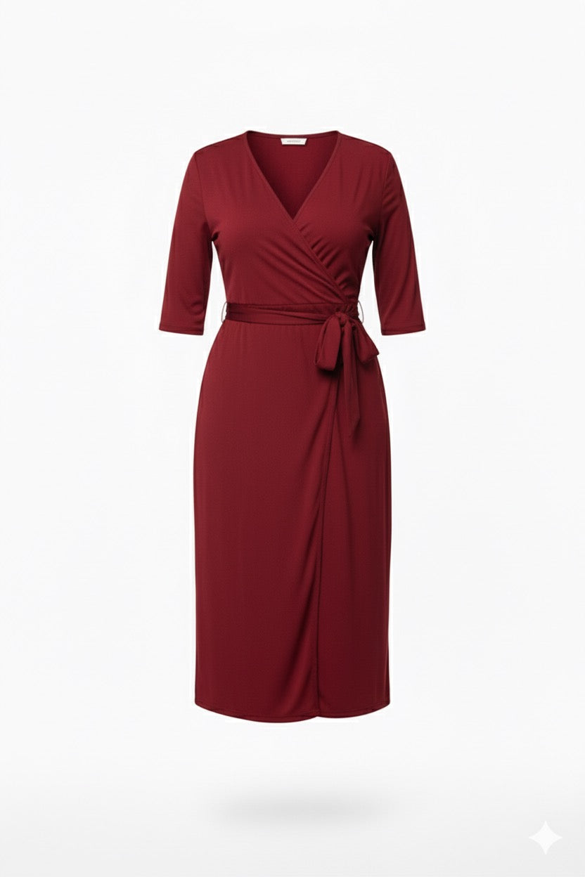 The Amélie Wrap Dress- DEEP MERLOT