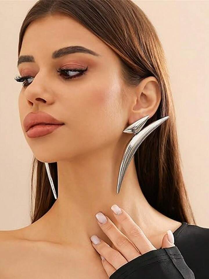 BOLT Exaggerated Drop Statement Earrings-SILVER