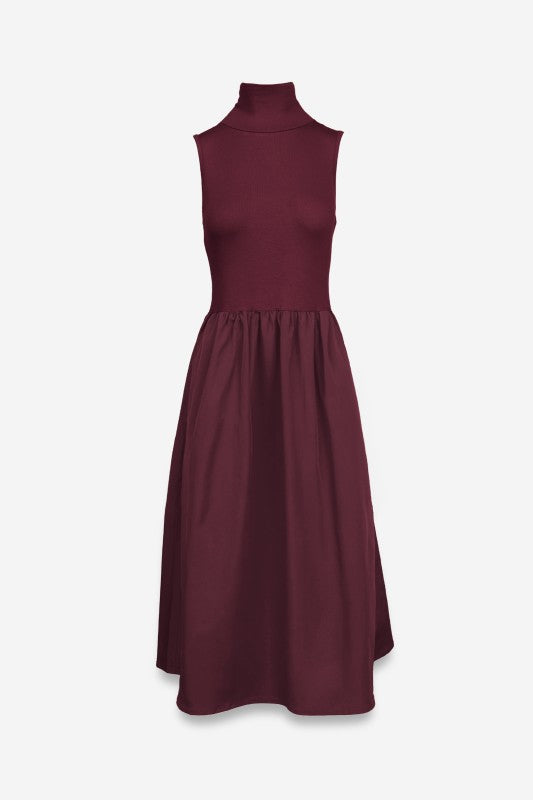 OLIVIA SLEEVELESS MOCKNECK DRESS -MERLOT ROUGE