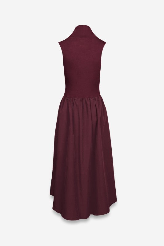 OLIVIA SLEEVELESS MOCKNECK DRESS -MERLOT ROUGE