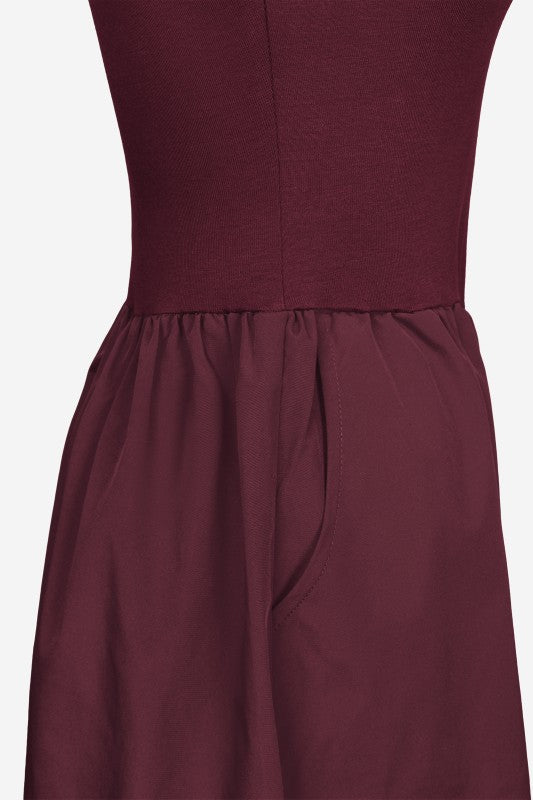 OLIVIA SLEEVELESS MOCKNECK DRESS -MERLOT ROUGE
