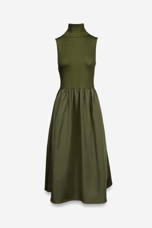 OLIVIA SLEEVELESS MOCKNECK DRESS - OLIVE GROVE