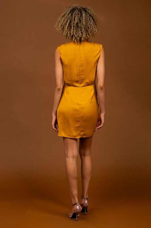 JOANNA SATIN MOCK NECK MINI DRESS-AMBER GLOW