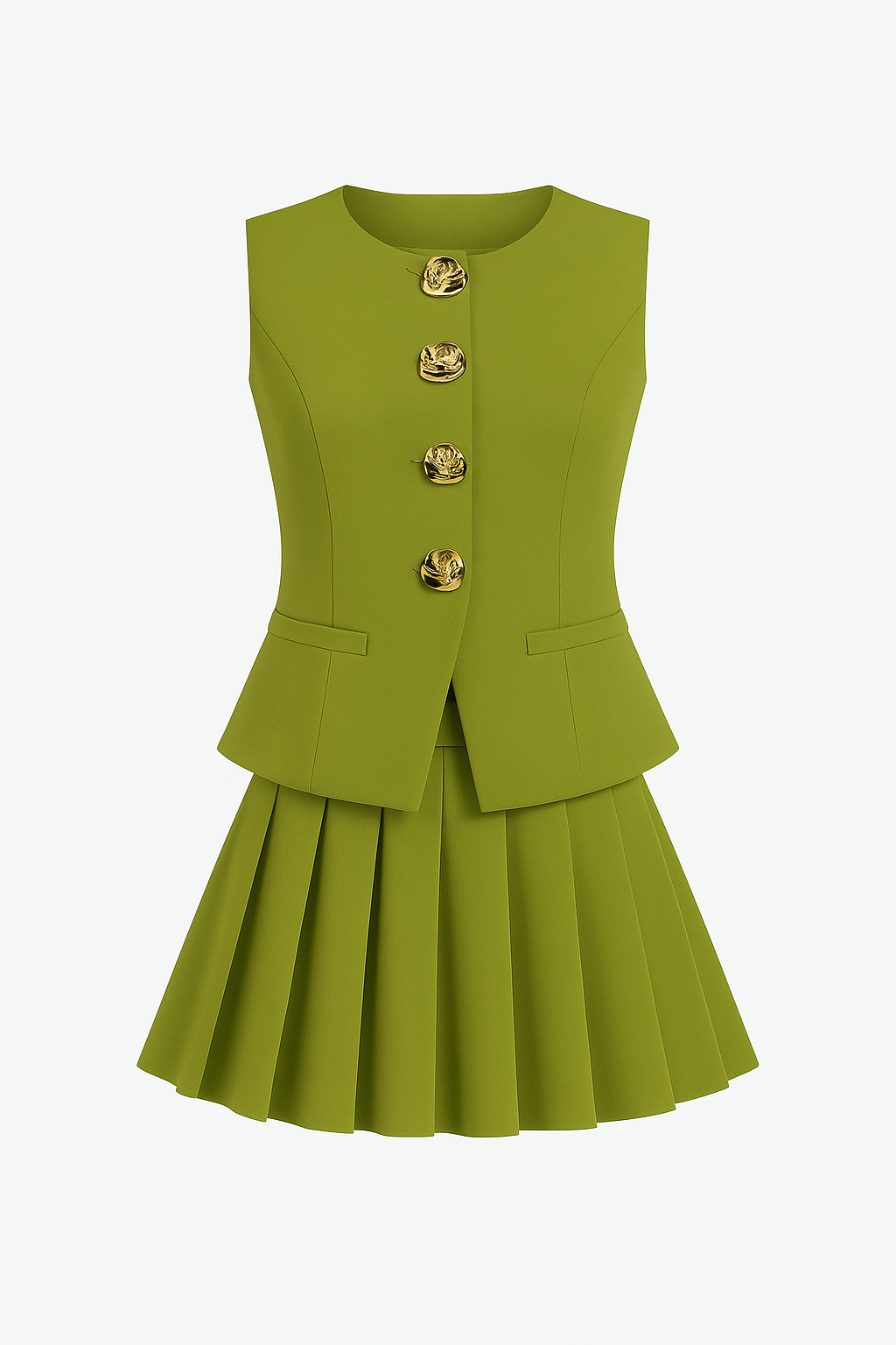 Elise Structured Button Vest – Lemongrass