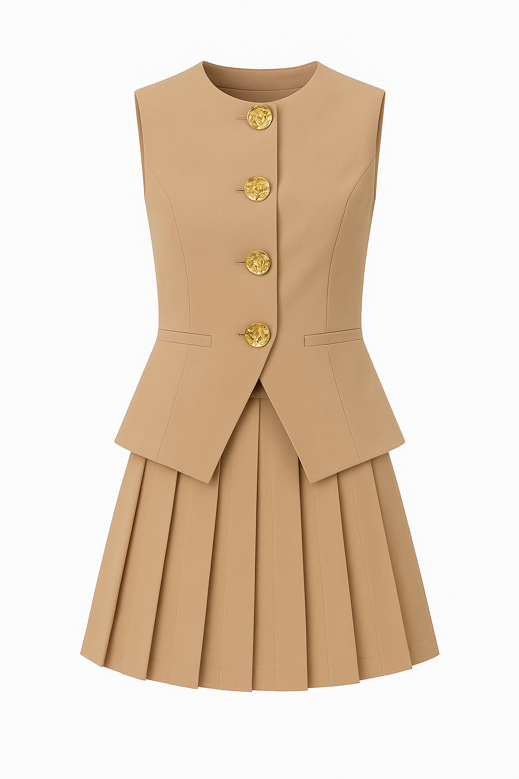 Lindsay High-Waisted Pleated Mini Skirt-CARAMEL DUNE