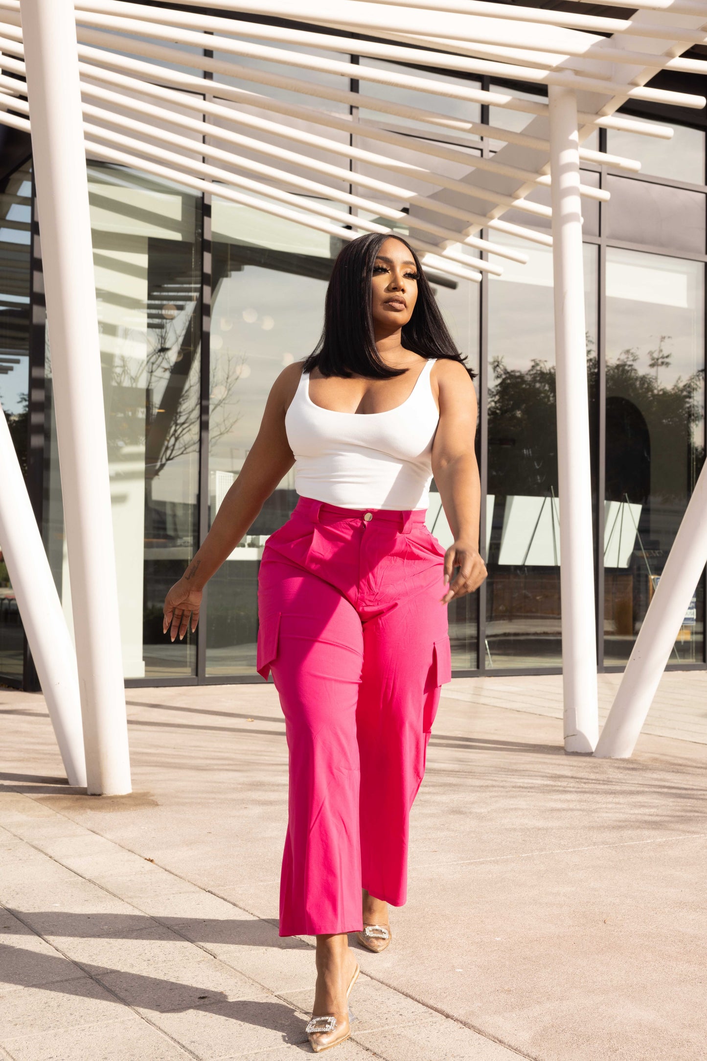 "COOL KID" WIDE LEG CARGO PANTS - BARBIE PINK