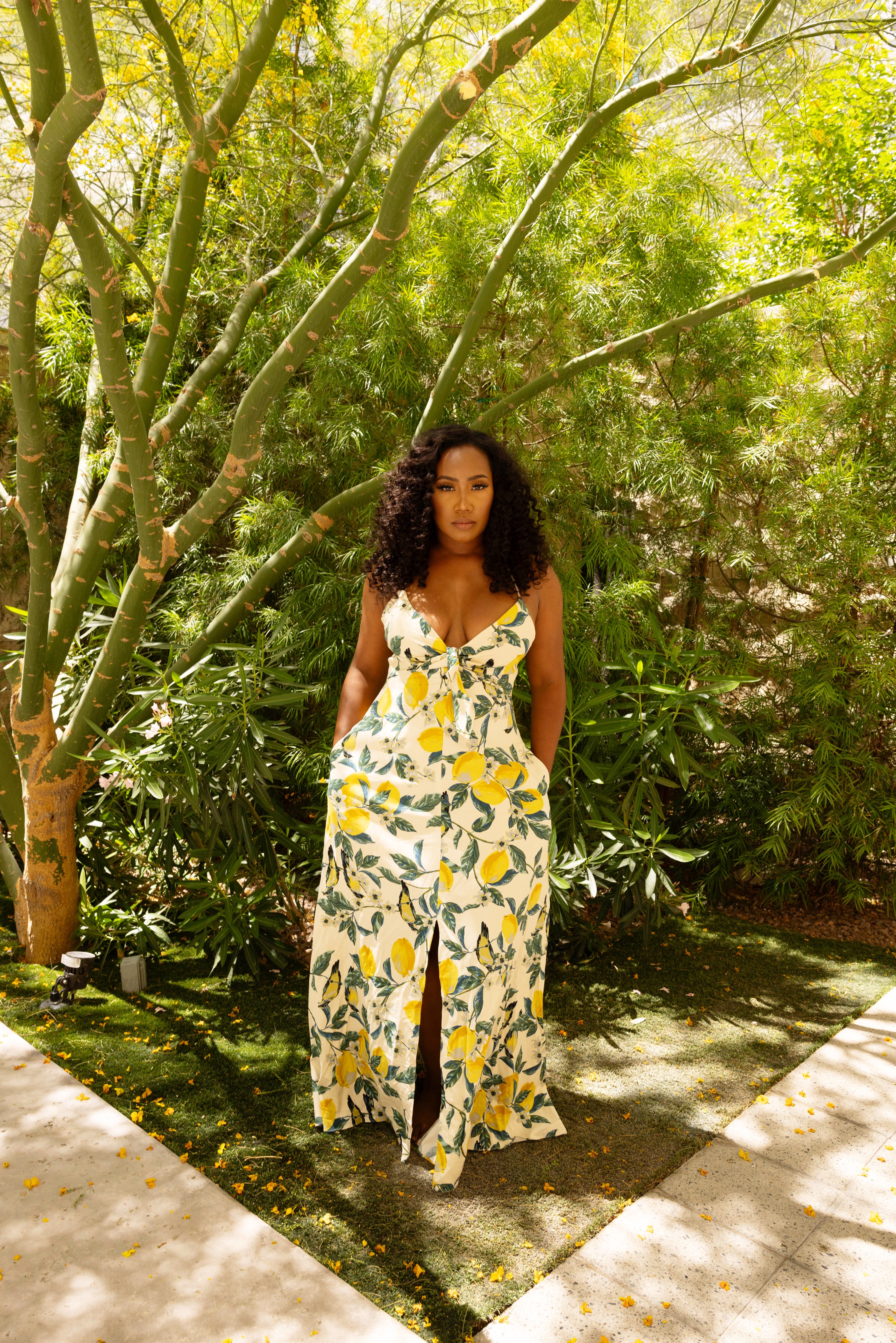 VINTAGE LEMON GARDEN KNOT MAXI DRESS