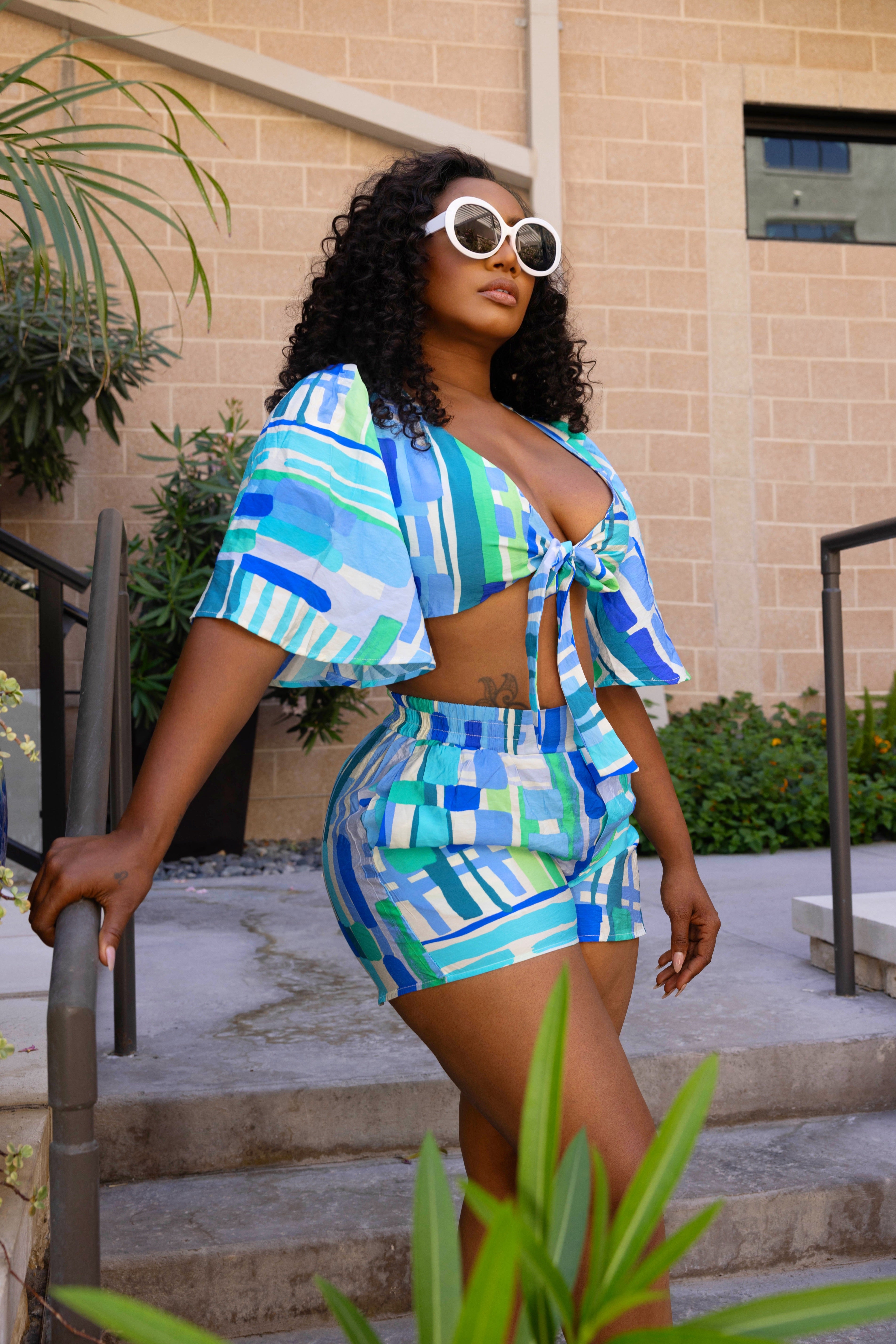 SAVE BY THE BELL SHORTS -BLUE MULTI