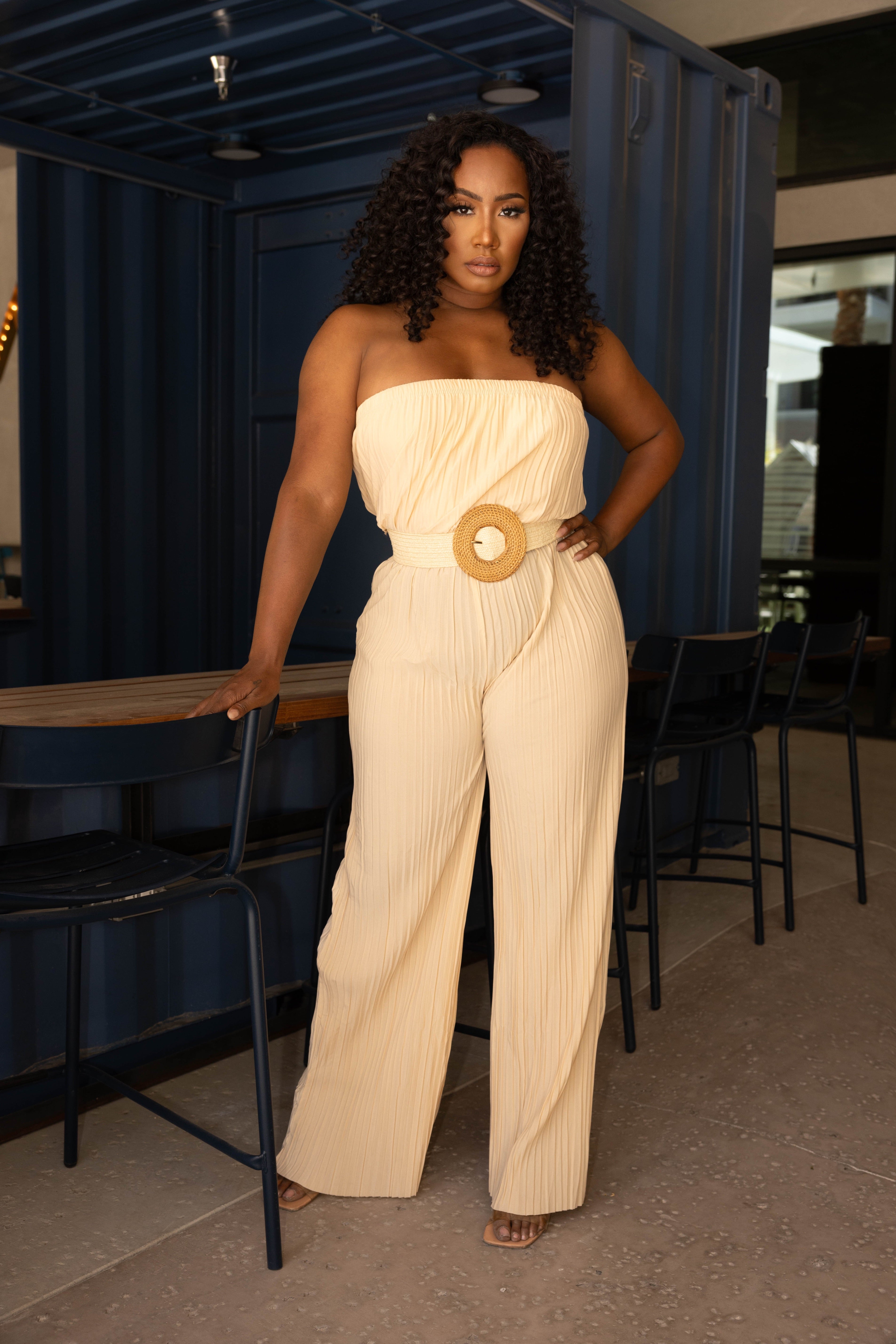 SUMMER BREEZE PLISS JUMPSUIT - SAND