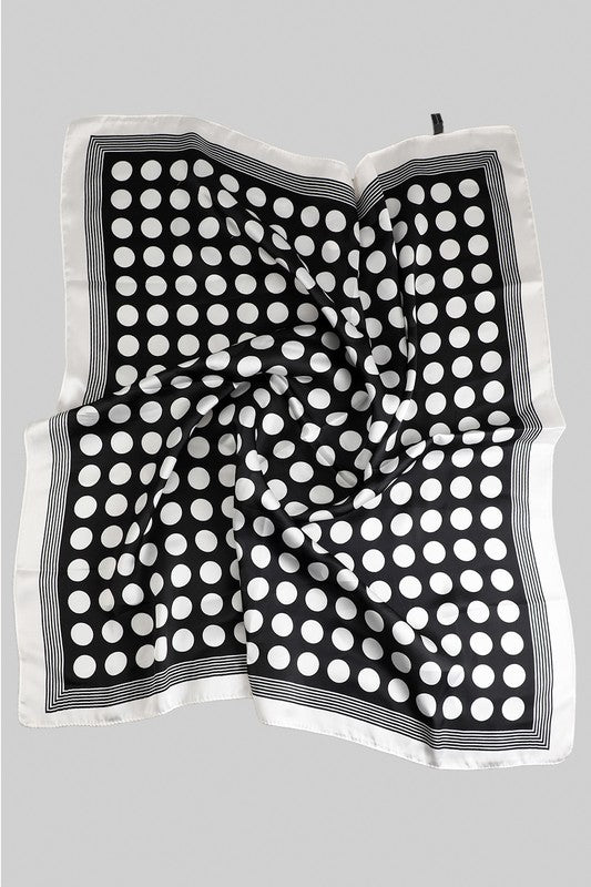 POLKA DOT SILKY SQUARE  SCARF - BLACK MULTI
