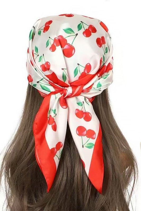 STRAWBERRY  SILKY SQUARE  SCARF - RED MULTI