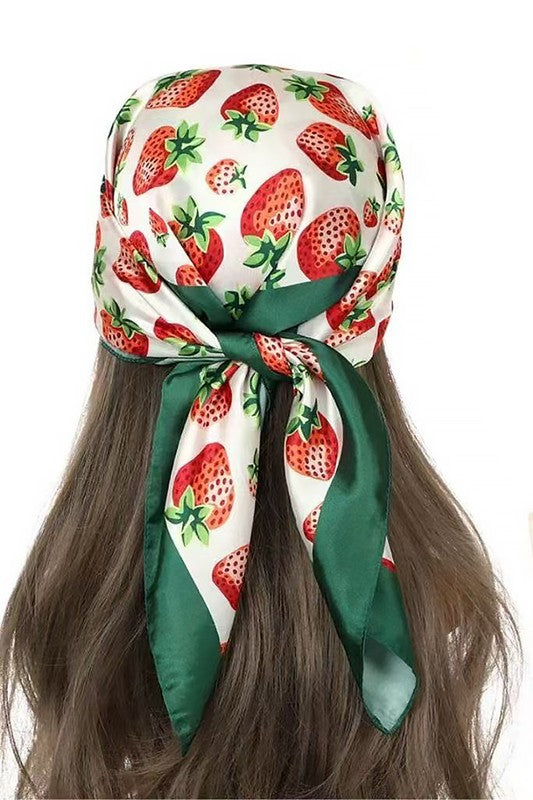 SWEET CHERRY SILKY SQUARE  SCARF - RED MULTI