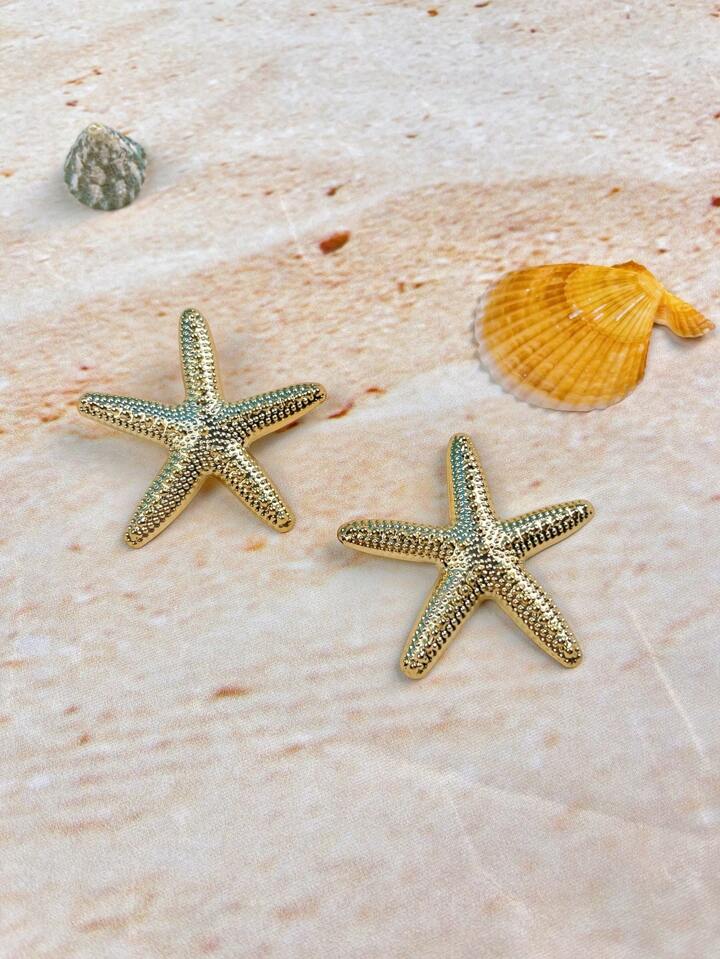 OVERSIZE STARFISH DANGLE STUD EARRINGS - GOLD