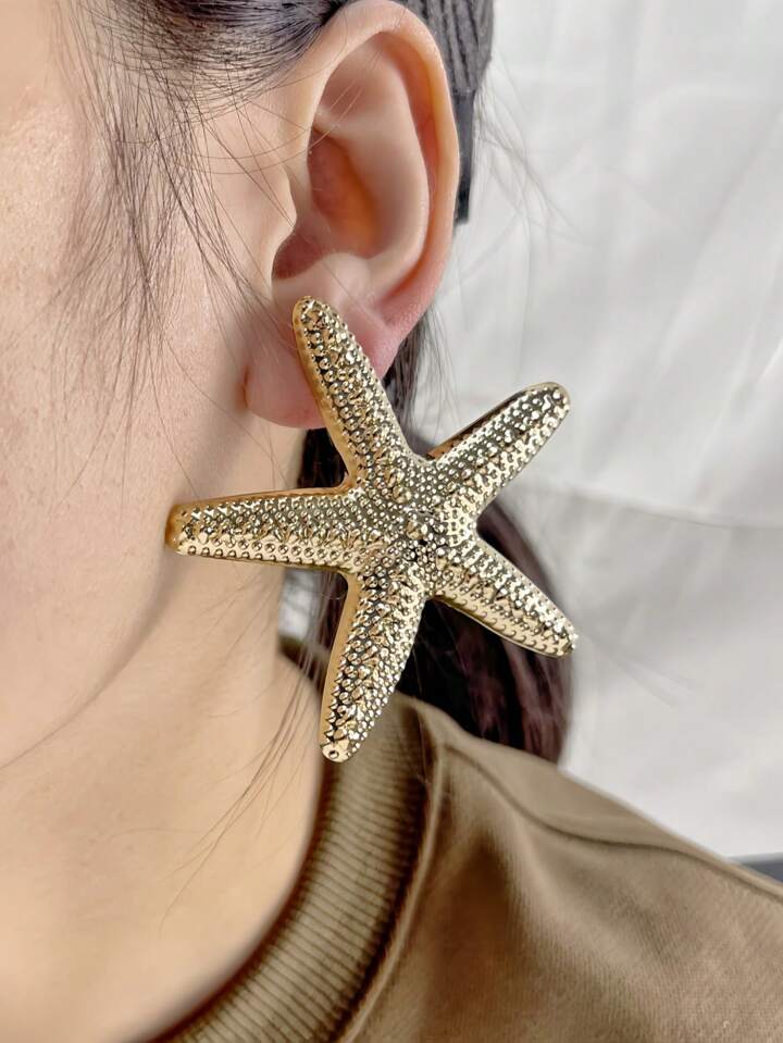 OVERSIZE STARFISH DANGLE STUD EARRINGS - GOLD