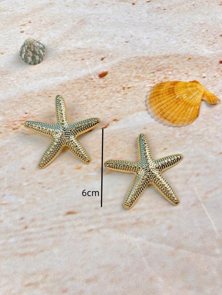 OVERSIZE STARFISH DANGLE STUD EARRINGS - SILVER