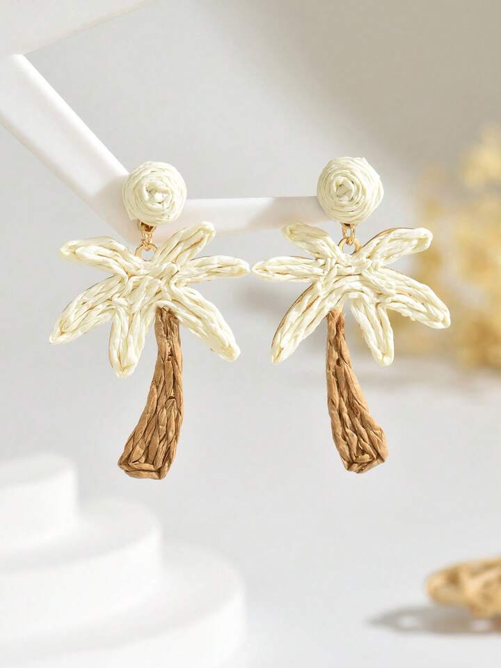 PALM TREES DANGLE EARRINGS - WHITE MULTI