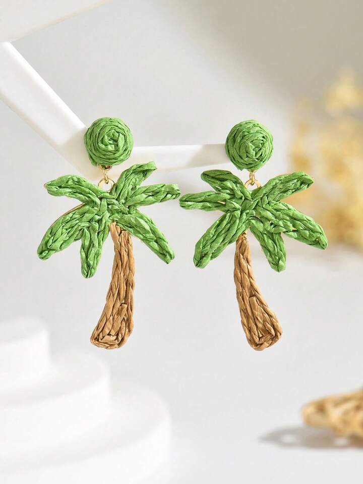 PALM TREES DANGLE EARRINGS - GREEN MULTI