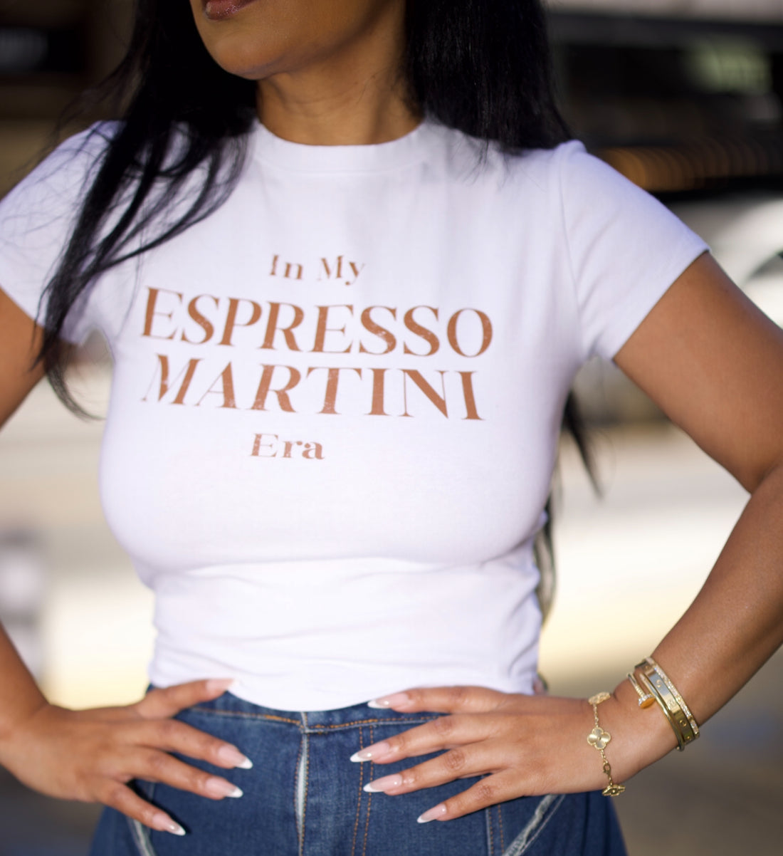 "ESPRESSO" GRAPHIC  CROP TOP - WHITE