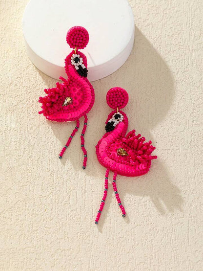 "FLAMINGO" BEADED 3D DROP EARRINGS