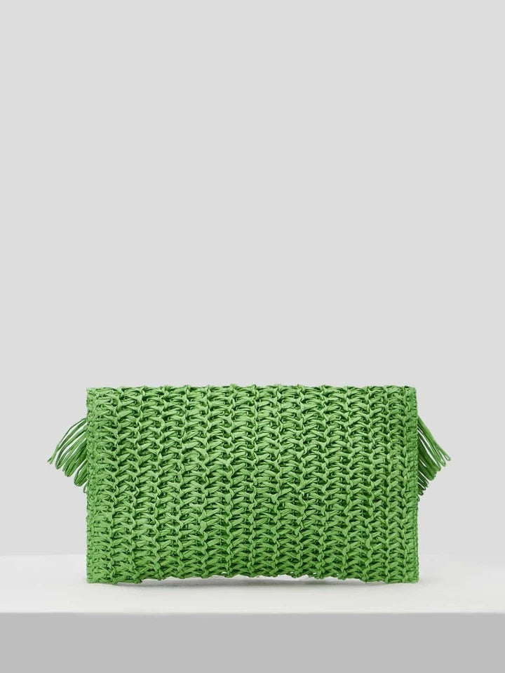 "VACAY" STRAW CLUTCH - LIME