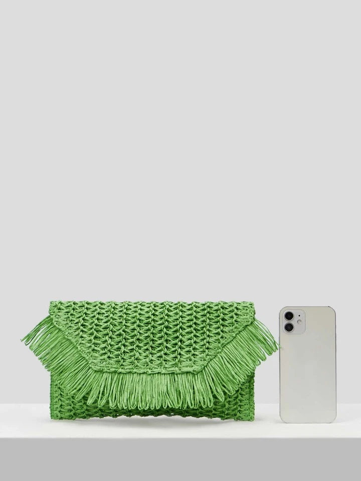 "VACAY" STRAW CLUTCH - LIME