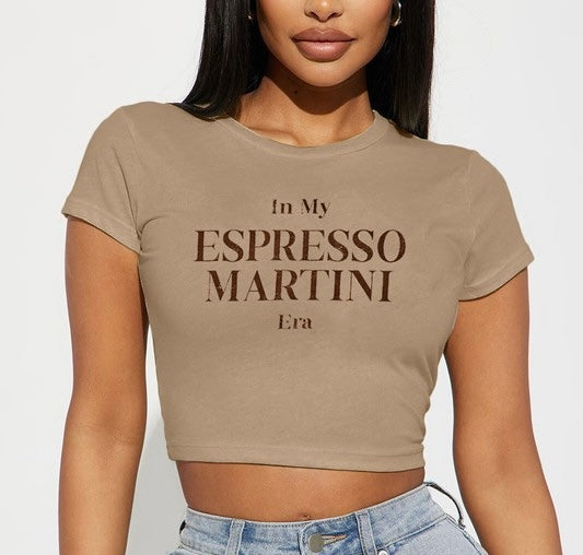 "ESPRESSO" GRAPHIC  CROP TOP - BROWN