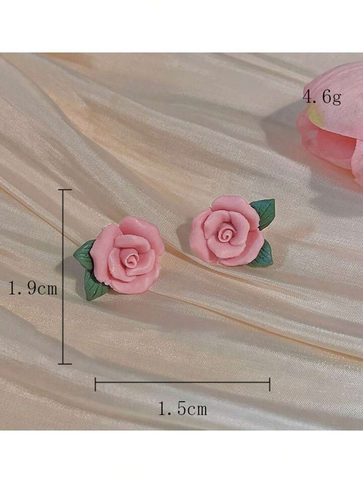 PINK ROSE RESIN STUD EARRING