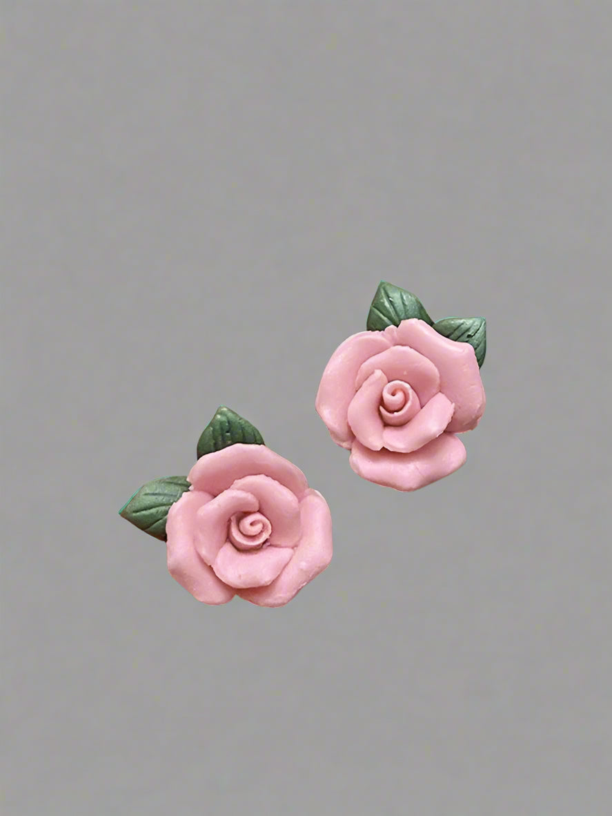 PINK ROSE RESIN STUD EARRING