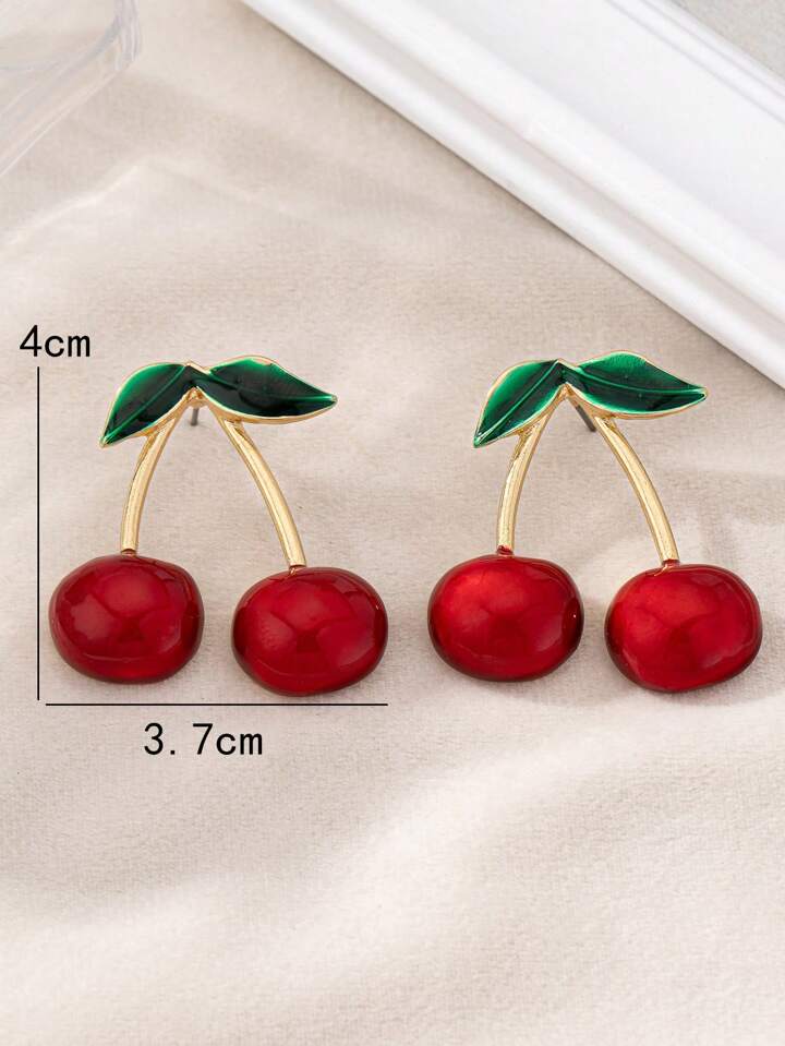 METALLIC CHERRY STUD EARRINGS - RED