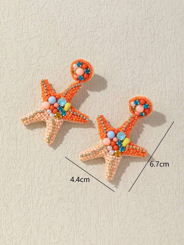 STARFISH & PEARL DANGLE EARRINGS - ORANGE