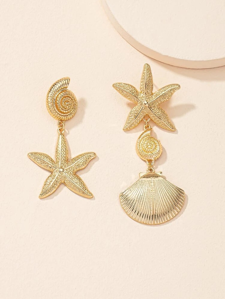 STARFISH & SHELL DROP EARRINGS