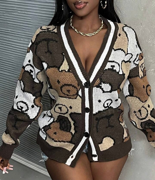 MY FAVORITE TEDDY BEAR PRINT CARDIGAN