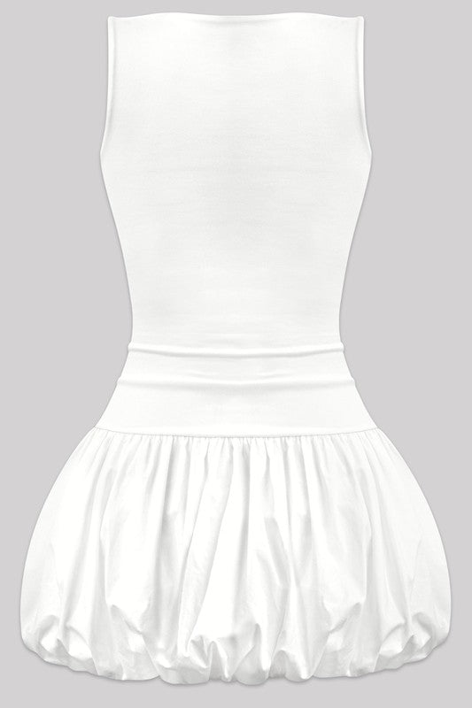 JUST A GIRL BUBBLE HEM DRESS - CLASSIC WHITE