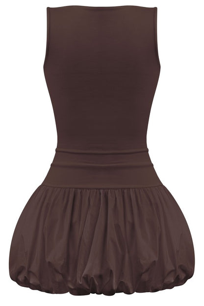 JUST A GIRL BUBBLE HEM DRESS - CHOCOLATE BROWN