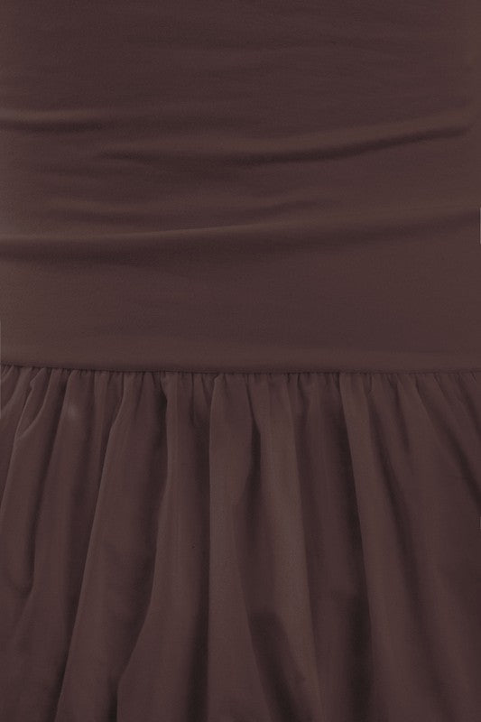 JUST A GIRL BUBBLE HEM DRESS - CHOCOLATE BROWN