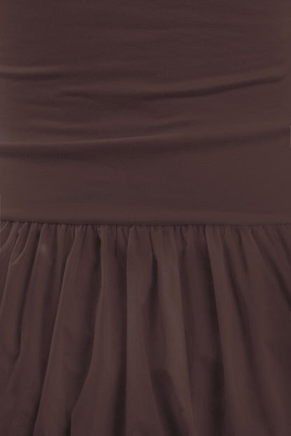 JUST A GIRL BUBBLE HEM DRESS - CHOCOLATE BROWN